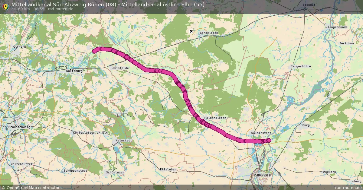 Mittellandkanal Süd Abzweig Rühen (08) - Mittellandkanal östlich Elbe (55) (08-55) – Fernradroute auf Rad-Routen.de
