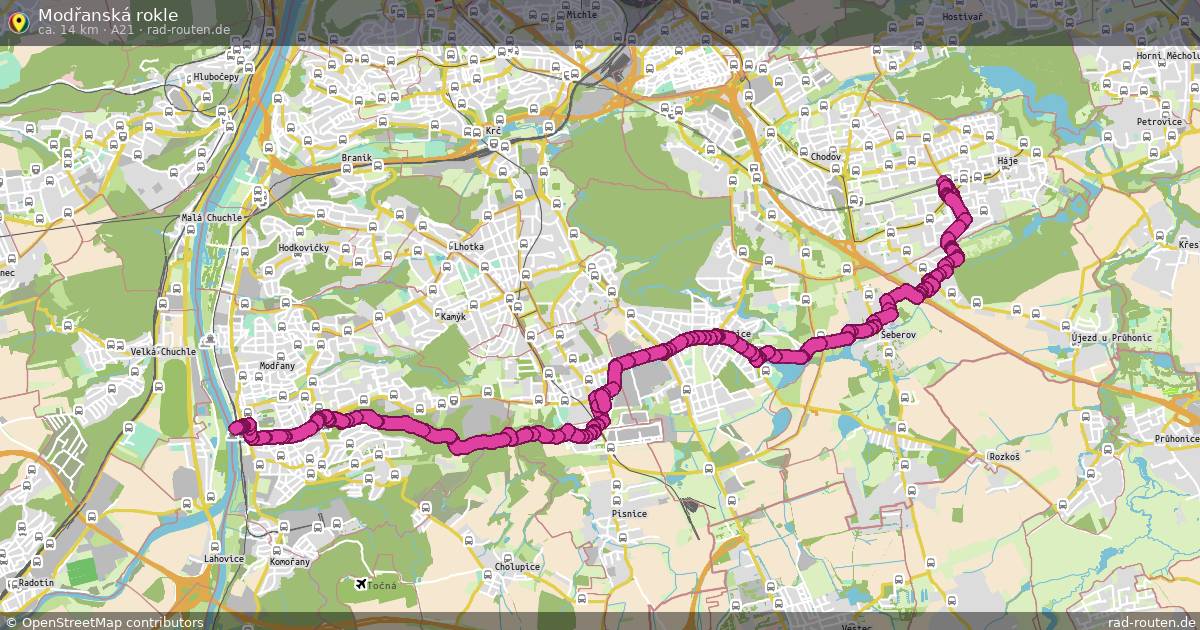 Modřanská rokle (A21) – Fernradroute auf Rad-Routen.de