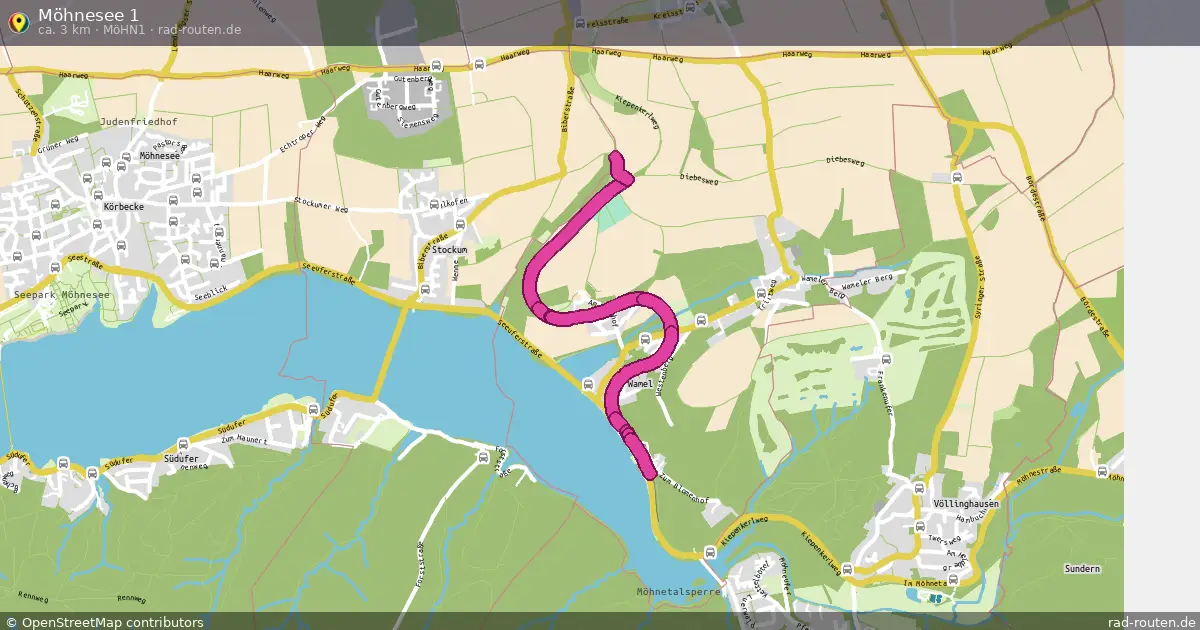 Möhnesee 1 (Möhn1) (Rundweg) in Möhnesee – Fernradroute, ca. 3 km auf Rad-Routen.de