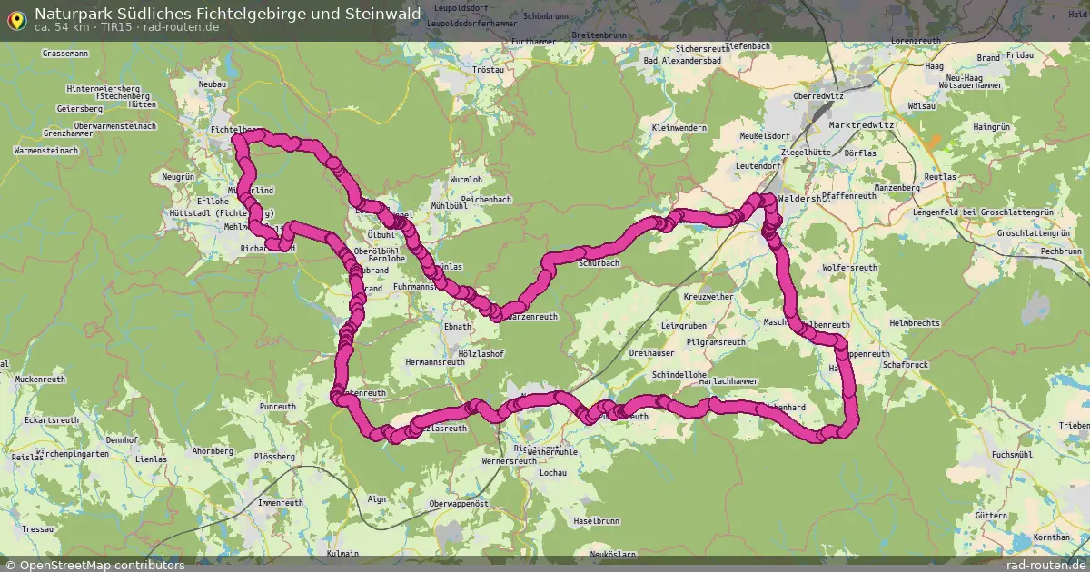 Naturpark Südliches Fichtelgebirge und Steinwald (TIR15) (Rundweg) in Fichtelberg – Fernradroute, ca. 54 km auf Rad-Routen.de