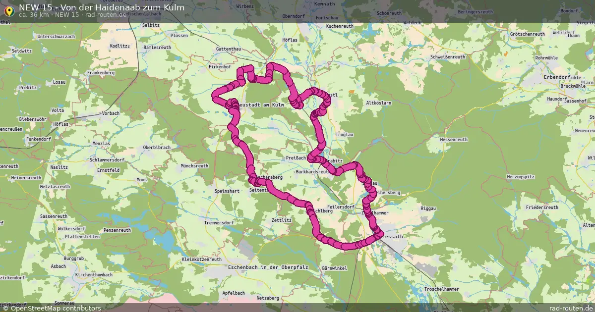 NEW 15 - Von der Haidenaab zum Kulm (NEW 15) (Rundweg) in Pressath – Fernradroute, ca. 36 km auf Rad-Routen.de