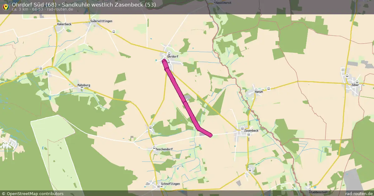 Ohrdorf Süd (68) - Sandkuhle westlich Zasenbeck (53) (68-53) – Fernradroute auf Rad-Routen.de