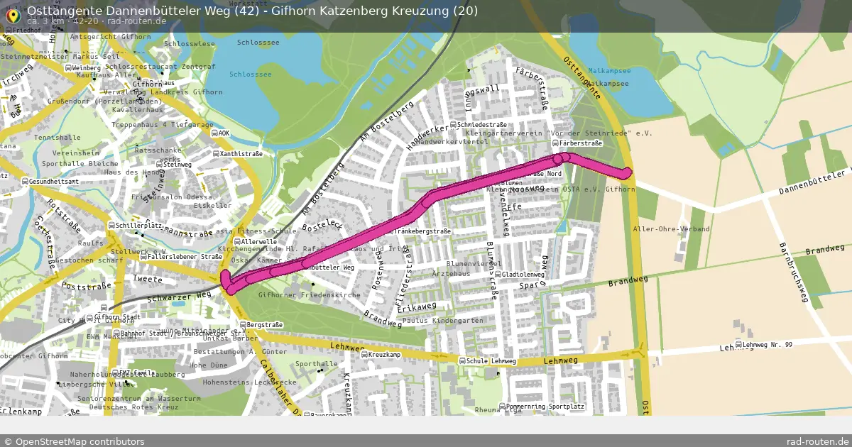 Osttangente Dannenbütteler Weg (42) - Gifhorn Katzenberg Kreuzung (20) (42-20) – Fernradroute auf Rad-Routen.de