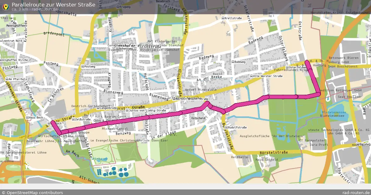 Parallelroute zur Werster Straße – Fernradroute auf Rad-Routen.de