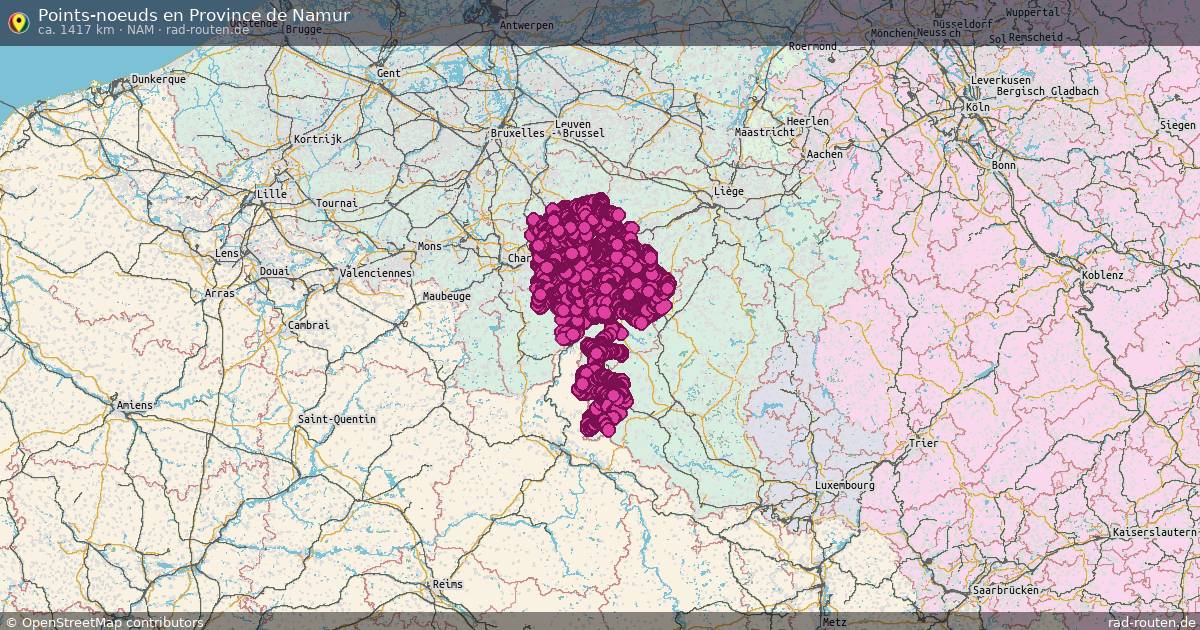 Points-noeuds en Province de Namur (Nam) – Fernradroute auf Rad-Routen.de