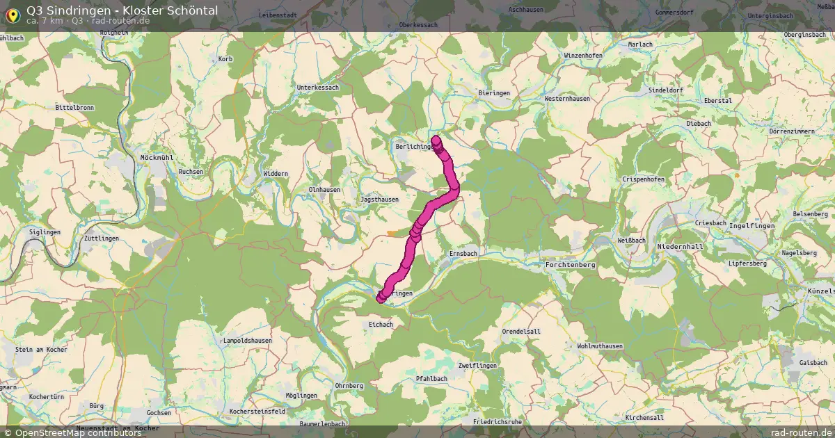Q3 Sindringen - Kloster Schöntal (Q3) – Fernradroute auf Rad-Routen.de
