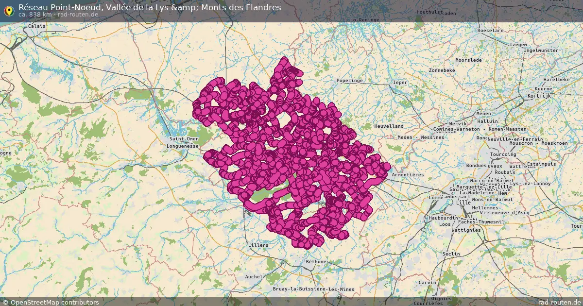 Réseau Point-Noeud, Vallée de la Lys &amp; Monts des Flandres – Fernradroute auf Rad-Routen.de