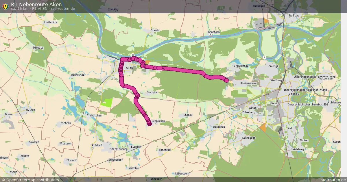 R1 Nebenroute Aken (R1-Aken) – Fernradroute auf Rad-Routen.de