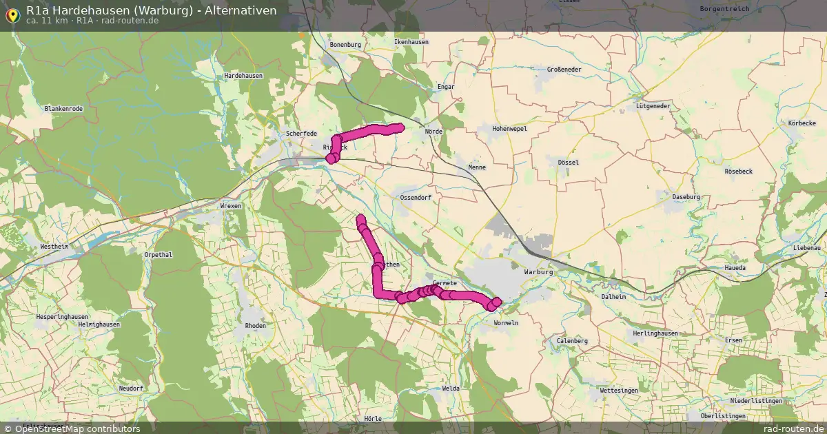 R1a Hardehausen (Warburg) - Alternativen (R1a) – Fernradroute auf Rad-Routen.de