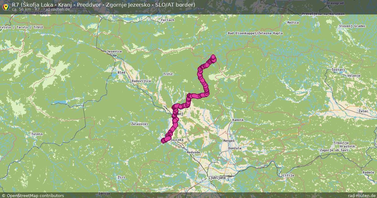 R7 (Škofja Loka - Kranj - Preddvor - Zgornje Jezersko - SLO/AT border) (R7) – Fernradroute auf Rad-Routen.de