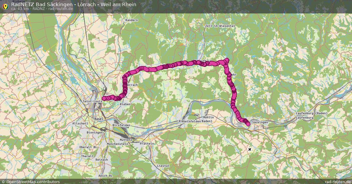 RadNETZ Bad Säckingen - Lörrach - Weil am Rhein (RadNZ) – Fernradroute auf Rad-Routen.de