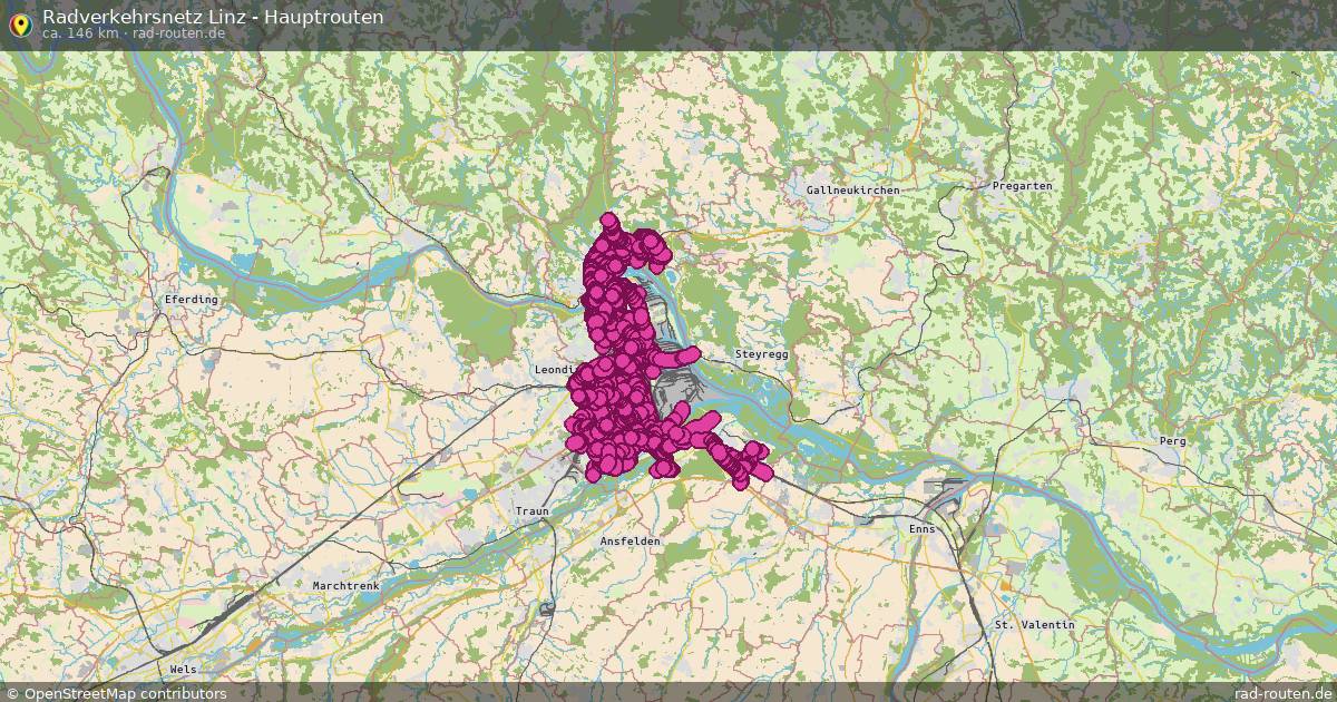 Radverkehrsnetz Linz - Hauptrouten – Fernradroute auf Rad-Routen.de
