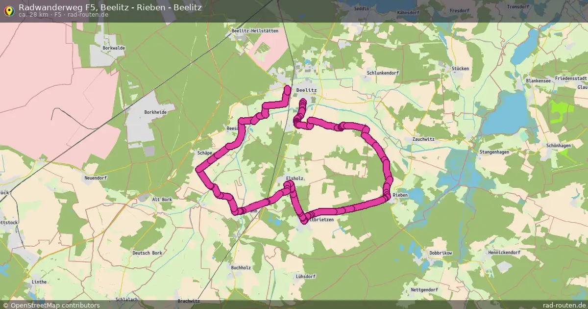 Radwanderweg F5, Beelitz - Rieben - Beelitz (F5) – Fernradroute auf Rad-Routen.de