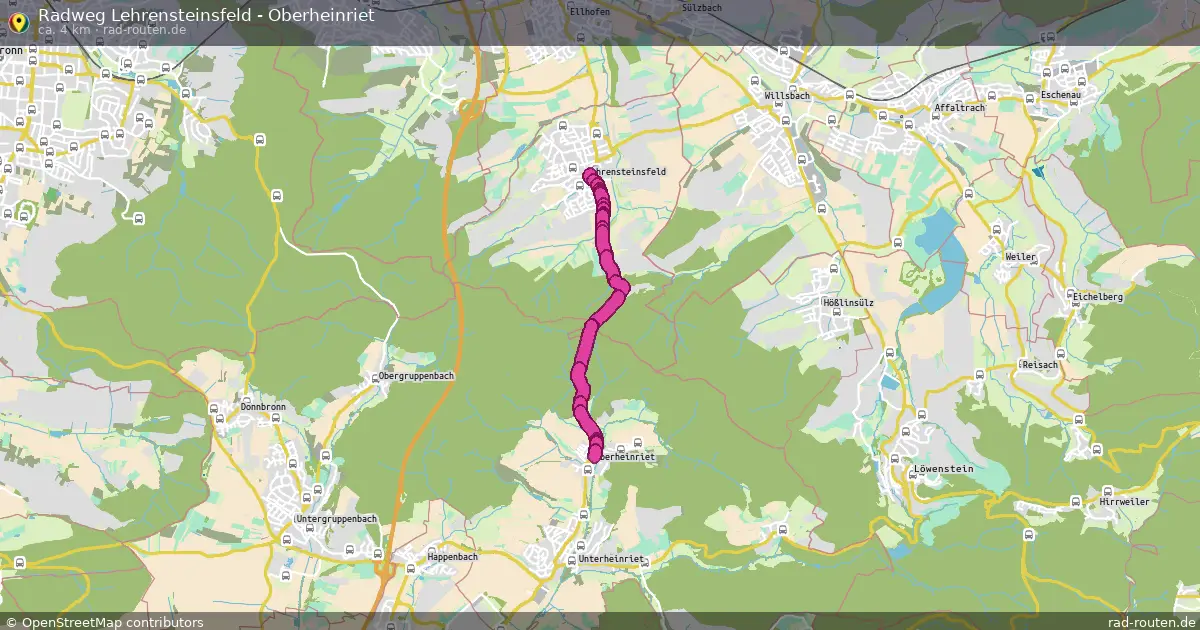 Radweg Lehrensteinsfeld - Oberheinriet – Fernradroute auf Rad-Routen.de