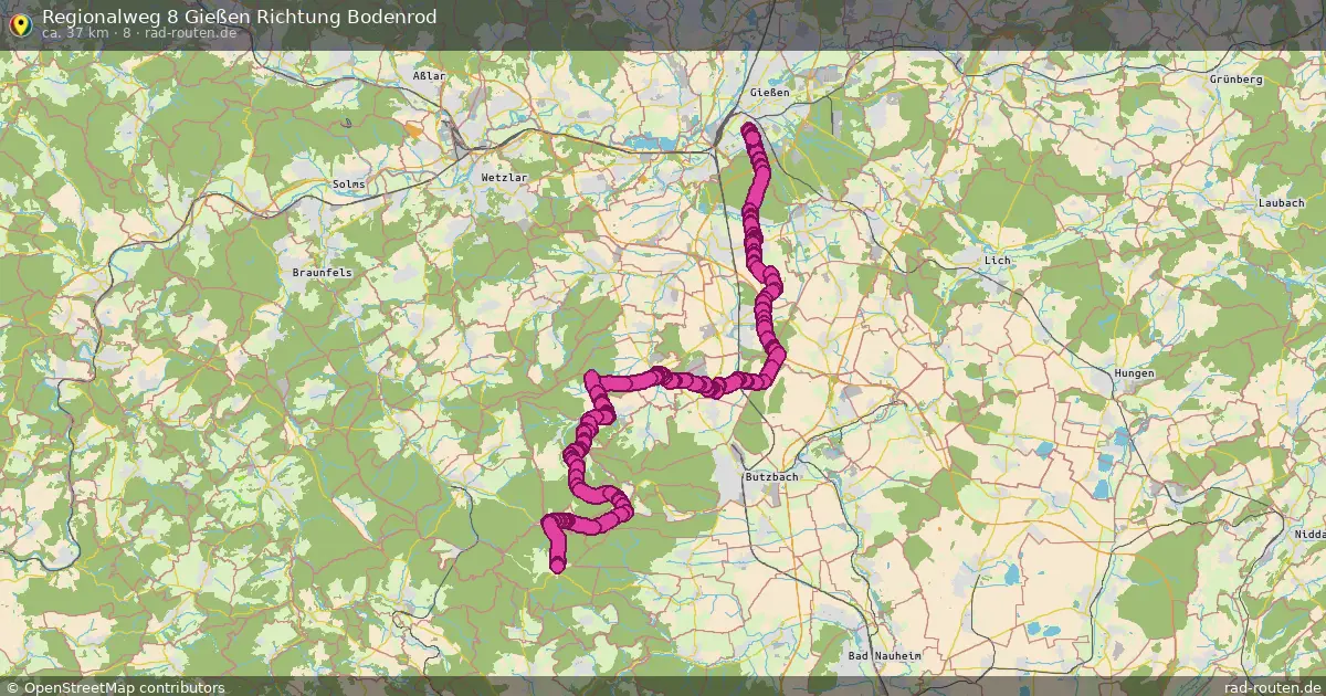 Regionalweg 8 Gießen Richtung Bodenrod (8) – Fernradroute auf Rad-Routen.de