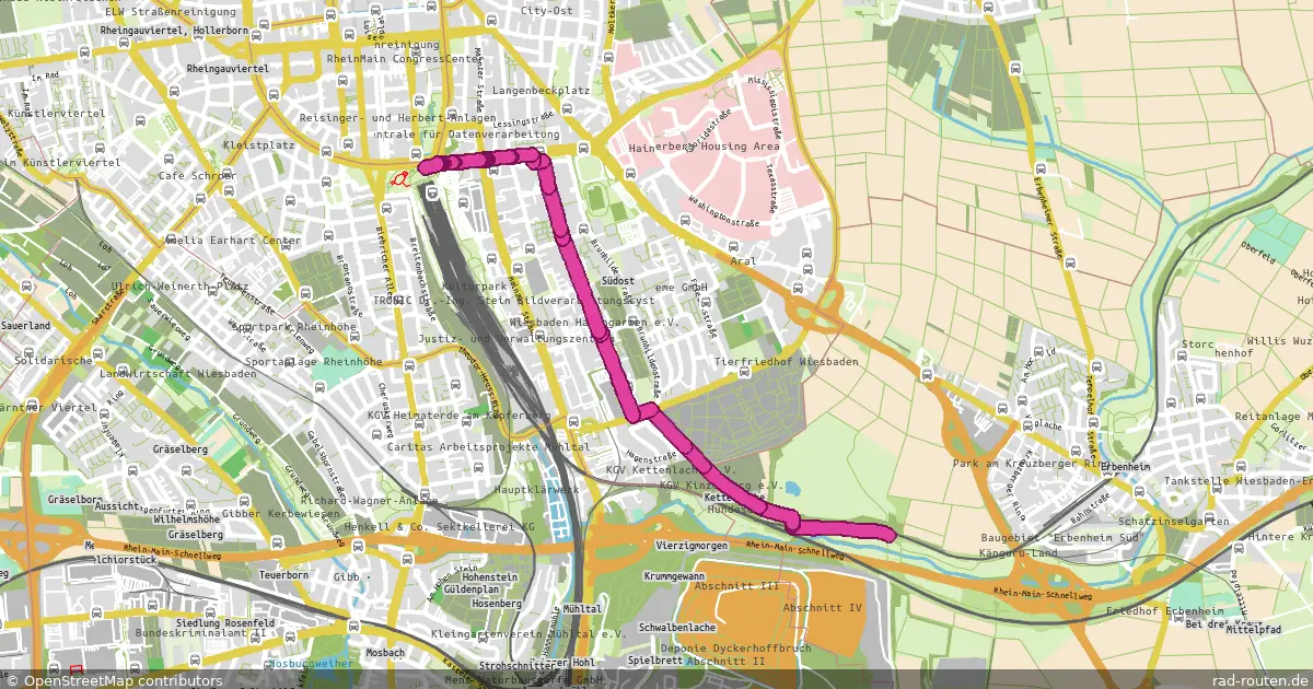 Radroute Wiesbaden Hauptbahnhof – Erbenheim – Fernradroute auf Rad-Routen.de