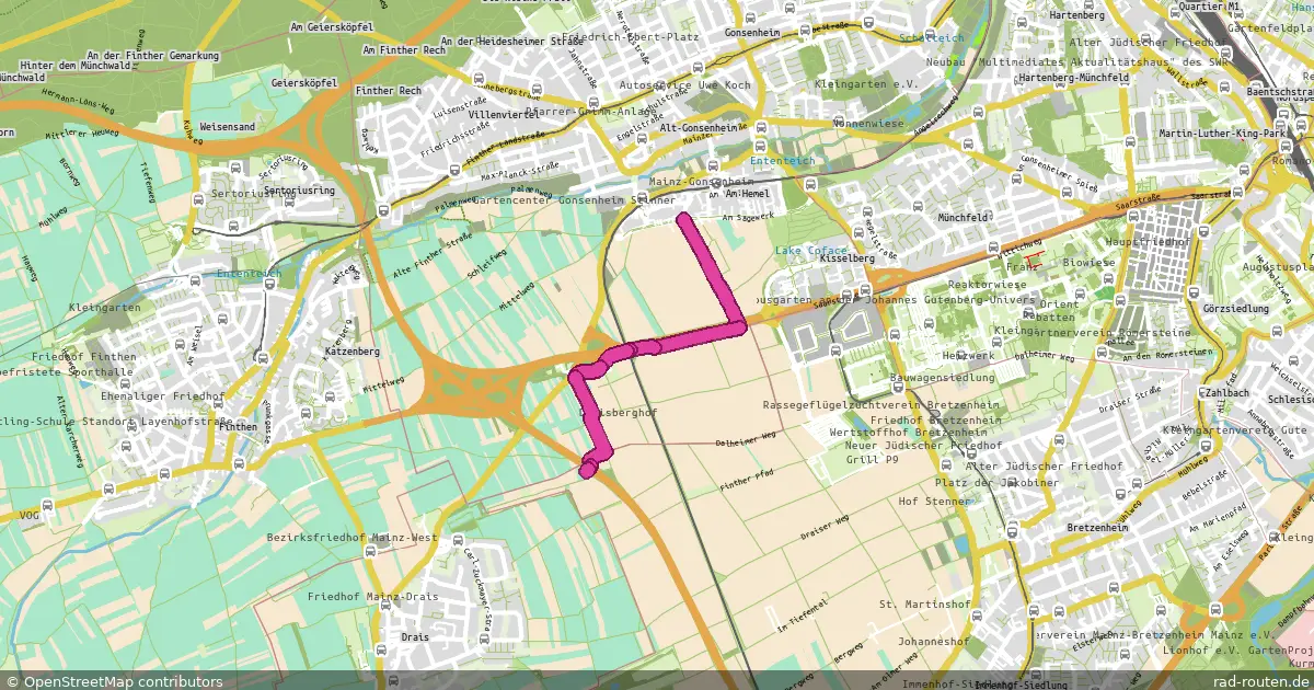 Radroute Gonsenheim – Drais – Fernradroute auf Rad-Routen.de