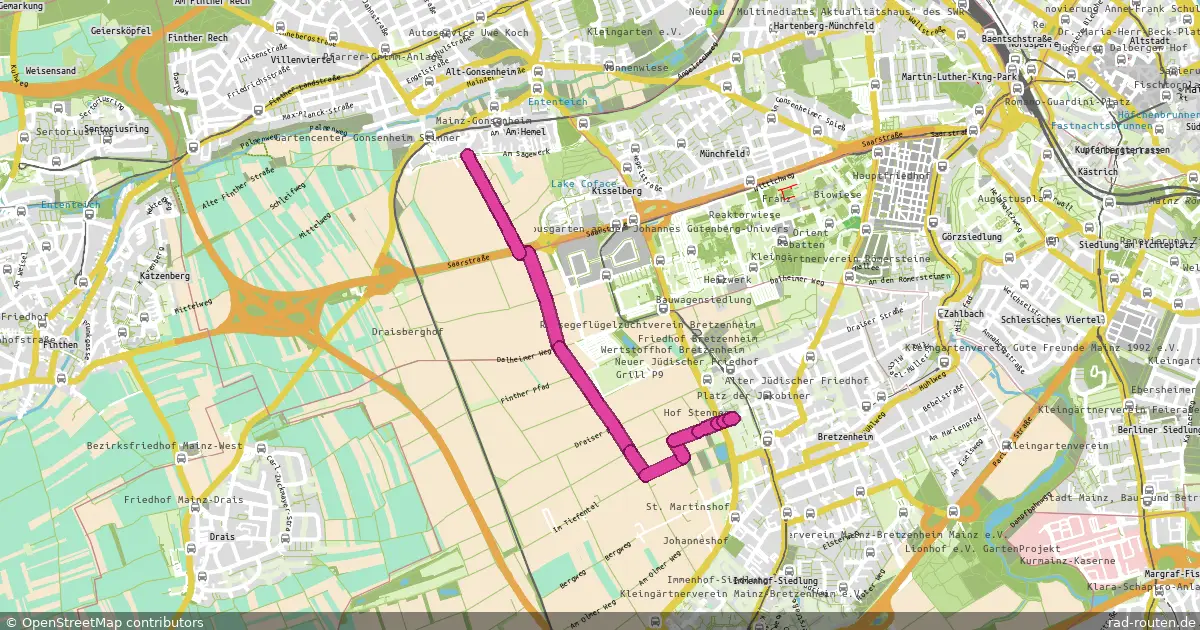 Radroute Gonsenheim – Bretzenheim – Fernradroute auf Rad-Routen.de