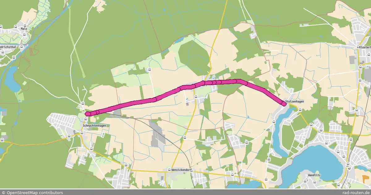 Radroute Stolzenhagen (Knotenpunkt 15) – Schmachtenhagen (Knotenpunkt 67)