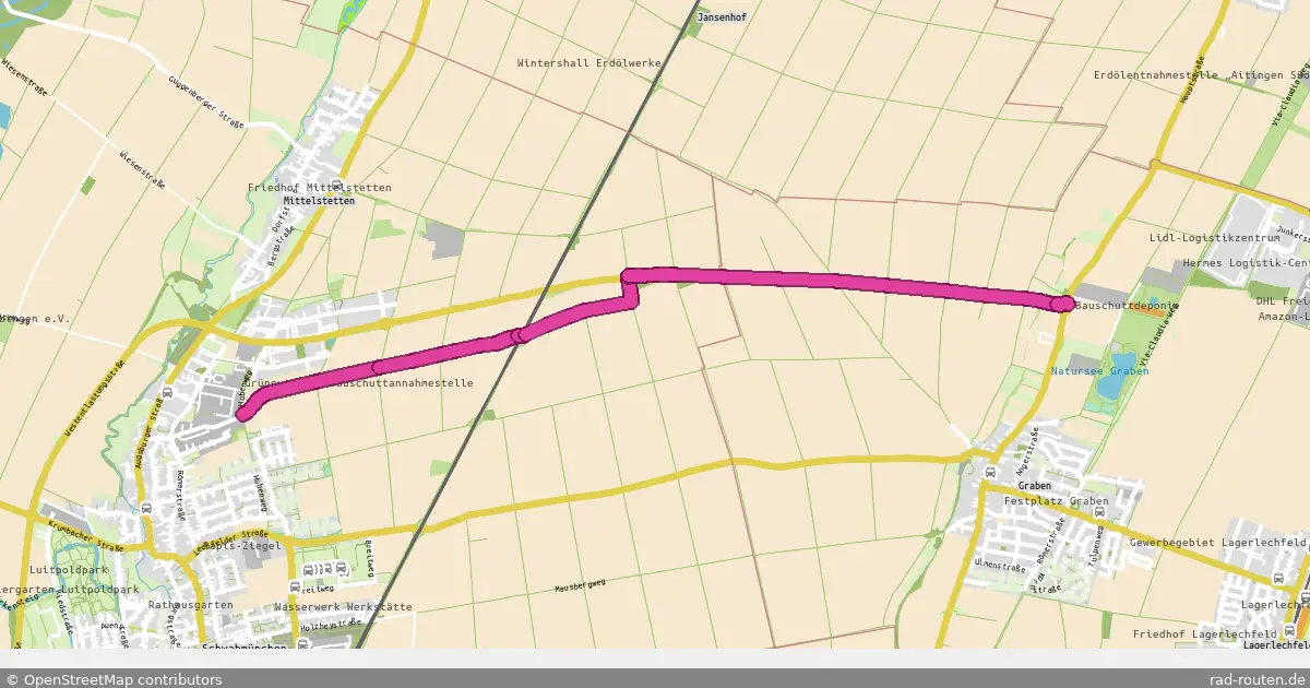 Radroute Schwabmünchen – Graben Kreisel A 30 – Fernradroute auf Rad-Routen.de