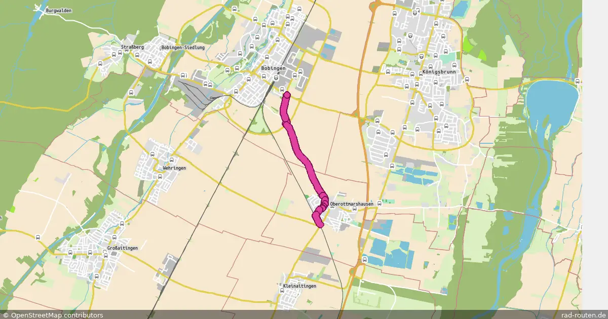 Radroute Bobingen (Königsbrunner Str.) – Oberottmarshausen Bahnhof – Fernradroute auf Rad-Routen.de