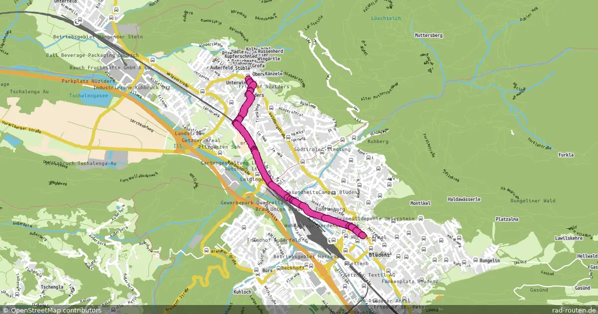 Radroute Bludenz ⨀ – Nüziders ⨀ – Fernradroute auf Rad-Routen.de