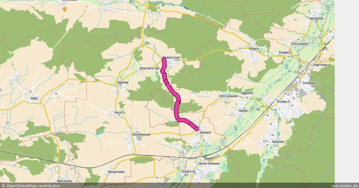 Radroute Kutzenhausen – Gessertshausen – Fernradroute auf Rad-Routen.de