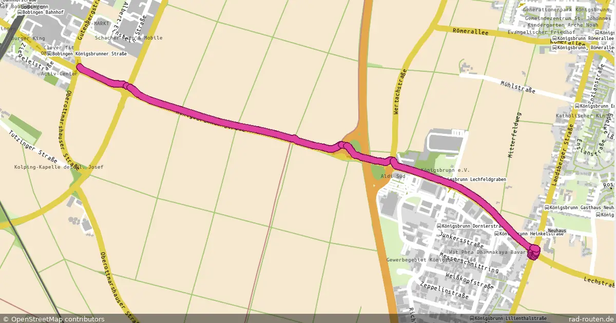 Radroute Bobingen – Königsbrunn Kreuzung Landsberger Straße – Fernradroute auf Rad-Routen.de