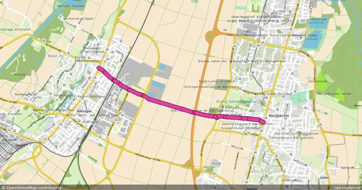 Radroute Bobingen Hochstraße – Königsbrunn – Fernradroute auf Rad-Routen.de