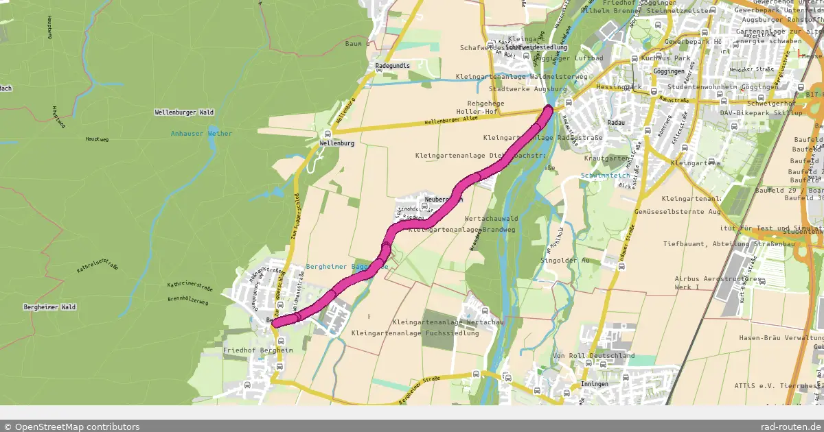 Radroute A.-Gögginger Wertachbrücke – A.-Bergheim – Fernradroute auf Rad-Routen.de
