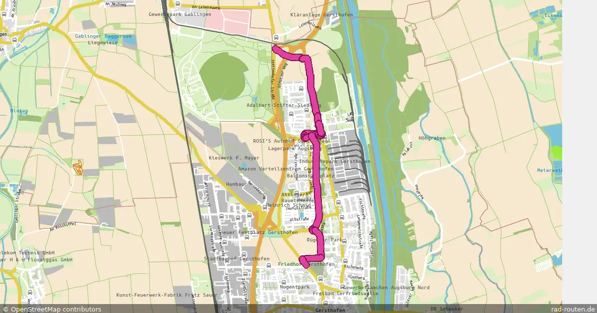 Radroute Stettenhofen (B 2) – Gersthofen Berliner Str. – Fernradroute auf Rad-Routen.de