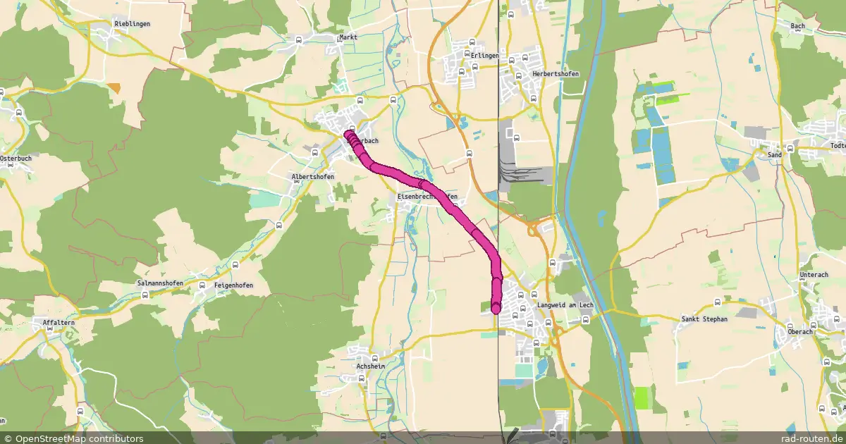 Radroute Biberbach – Langweid Bahnhof – Fernradroute auf Rad-Routen.de