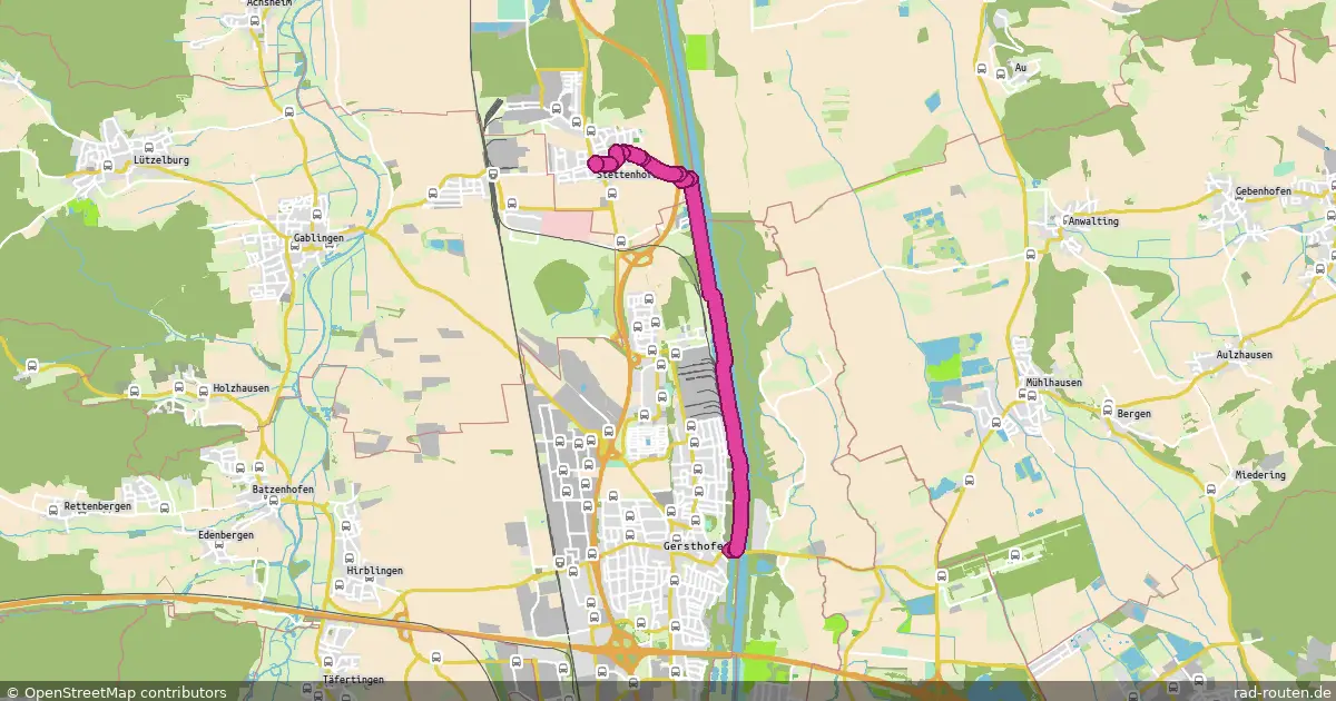Radroute Stettenhofen – Gersthofen – Fernradroute auf Rad-Routen.de