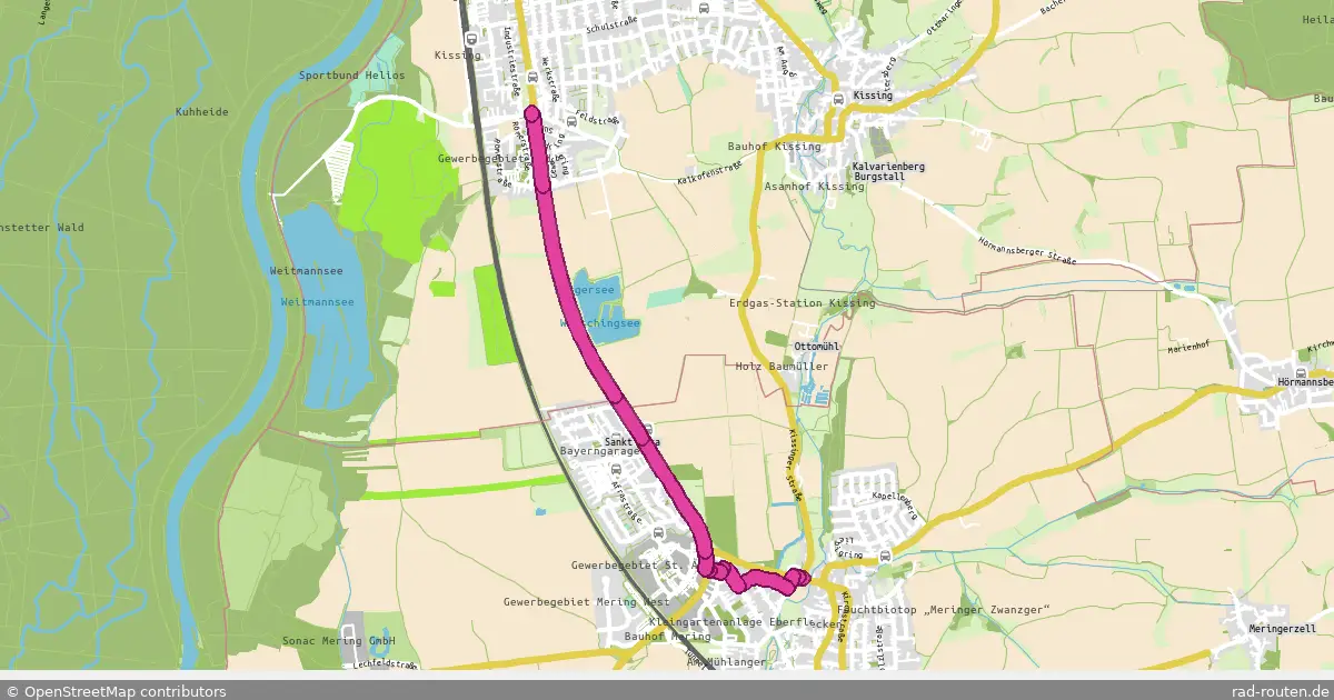 Radroute Kissing-Süd – Mering-Nord – Fernradroute auf Rad-Routen.de