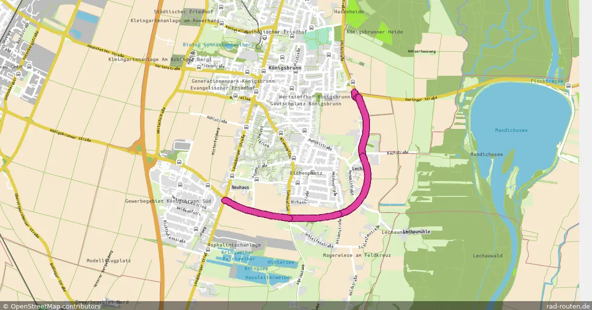 Radroute Königsbrunn Ost – Königsbrunn Süd – Fernradroute auf Rad-Routen.de