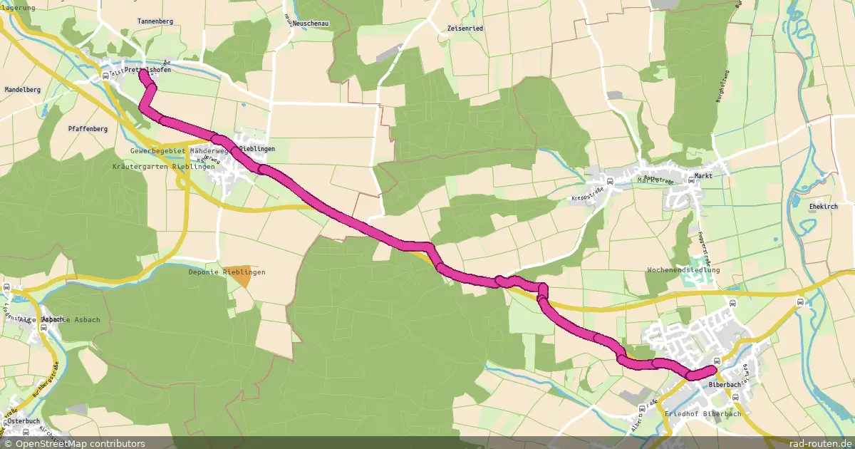 Radroute Prettelshofen – Biberbach – Fernradroute auf Rad-Routen.de
