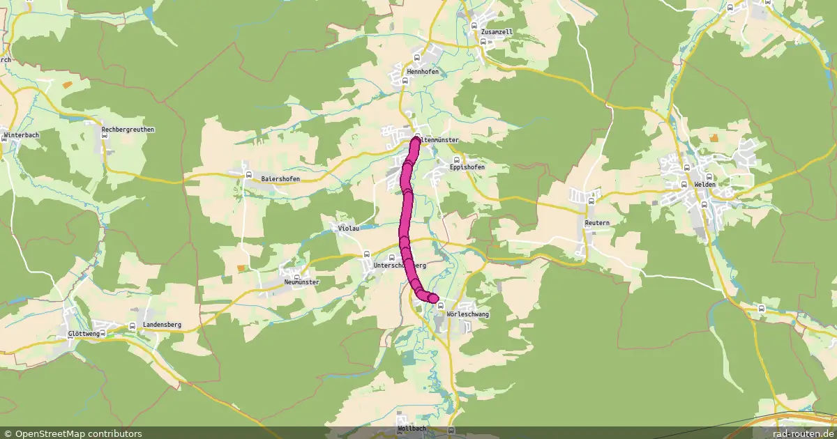 Radroute Altenmünster – Wörleschwang – Fernradroute auf Rad-Routen.de