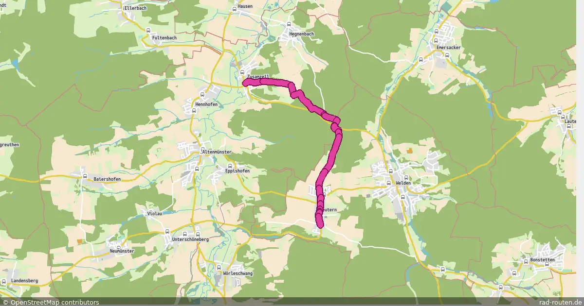 Radroute Zusamzell – Reutern (via Forstwege) – Fernradroute auf Rad-Routen.de