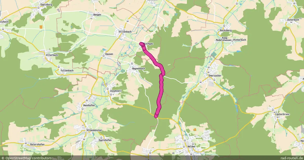 Radroute Rischgau – St 2032 Welden-Nord – Fernradroute auf Rad-Routen.de