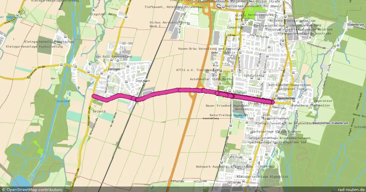 Radroute A.-Inningen Bobinger Str. – A.-Haunstetten – Fernradroute auf Rad-Routen.de