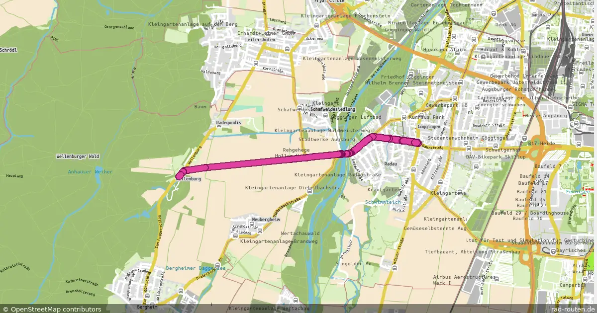 Radroute A.-Göggingen Zentrum – A.-Wellenburg – Fernradroute auf Rad-Routen.de