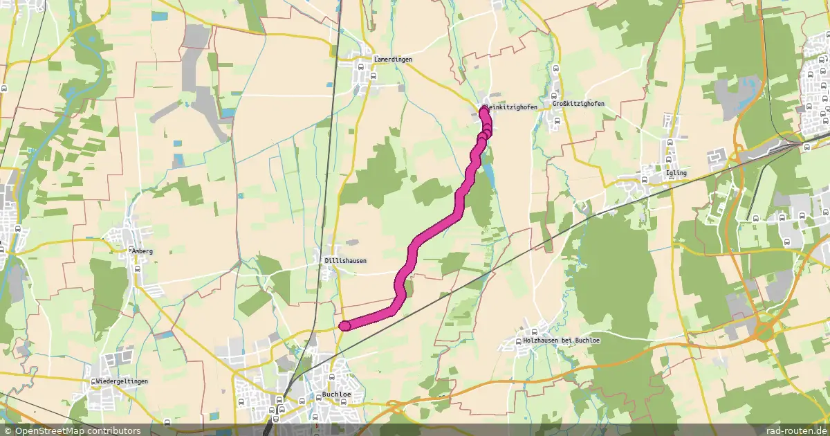 Radroute Kleinkitzighofen – Buchloe Nord-Ost – Fernradroute auf Rad-Routen.de