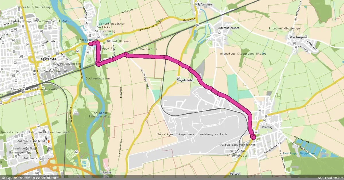 Radroute Kaufering-Ost – Penzing – Fernradroute auf Rad-Routen.de