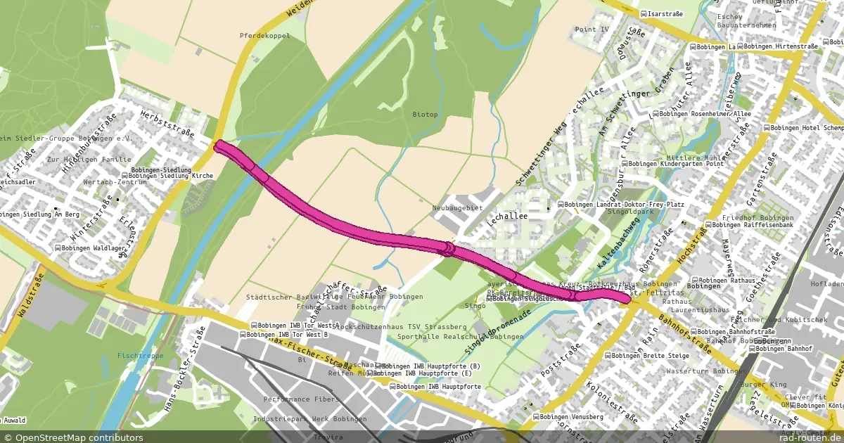 Radroute Bobingen Siedlung (Kreuzung Herbststr) – Bobingen Zentrum – Fernradroute auf Rad-Routen.de