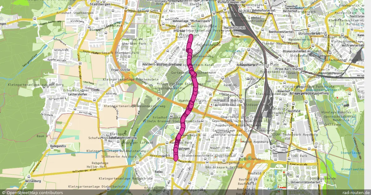 Radroute A.-Pfersee Färberstr. – A.-Göggingen Zentrum – Fernradroute auf Rad-Routen.de