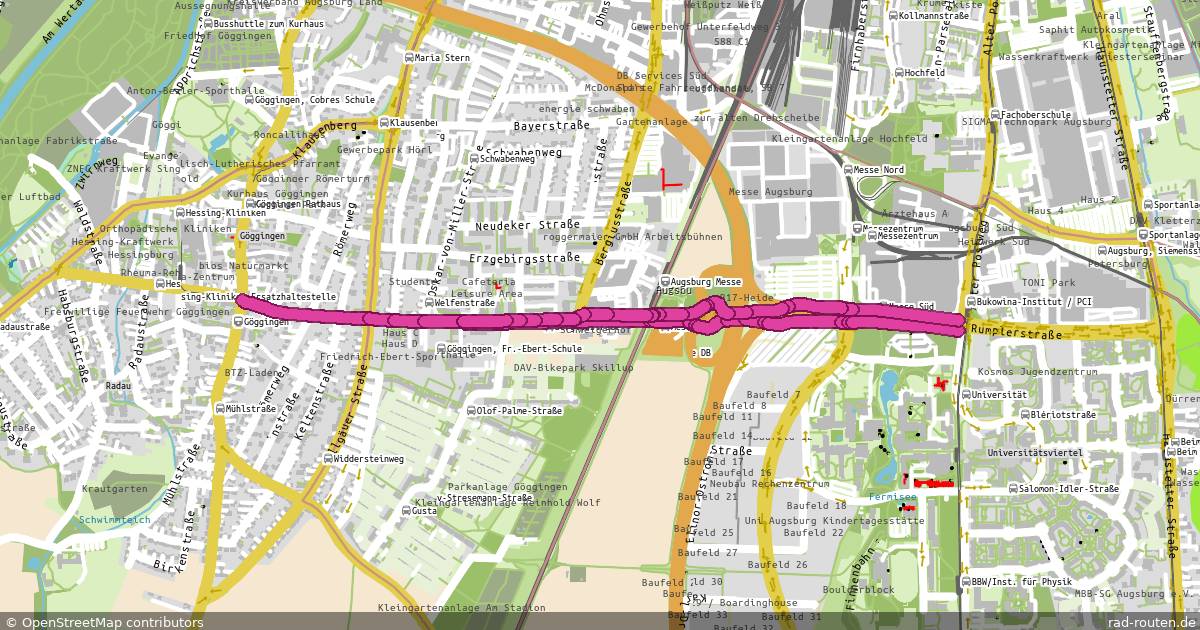 Radroute A.-Göggingen Zentrum – A.-Bukowina-Institut / PCI – Fernradroute auf Rad-Routen.de