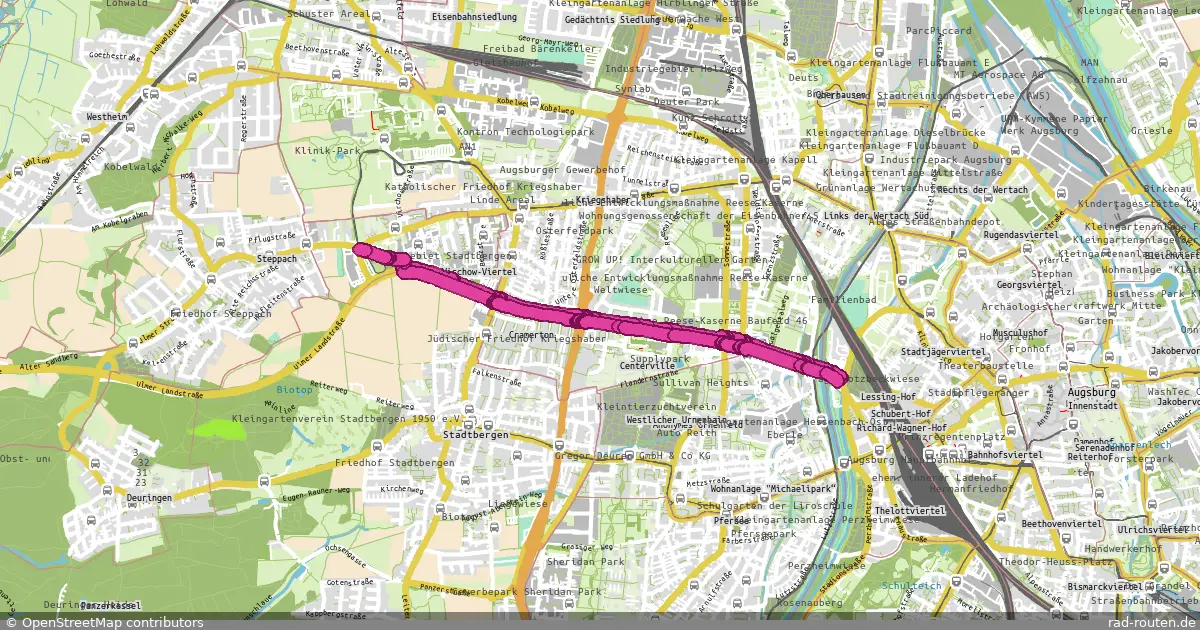 Radroute Augsburg West P+R – Bgm-Ackermann-Str./Holzbachstr. – Fernradroute auf Rad-Routen.de