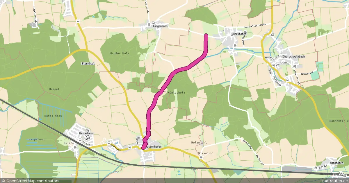 Radroute Günzlhofen-West – Hattenhofen Ort – Fernradroute auf Rad-Routen.de