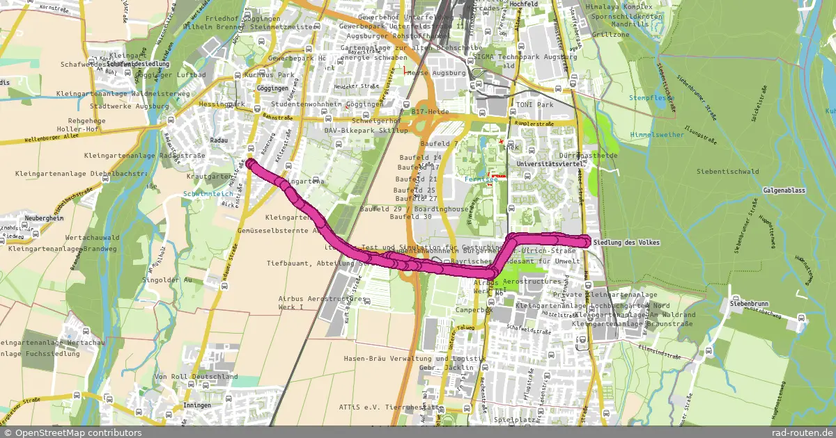 Radroute A.-Göggingen – A.-Haunstetten Nord – Fernradroute auf Rad-Routen.de