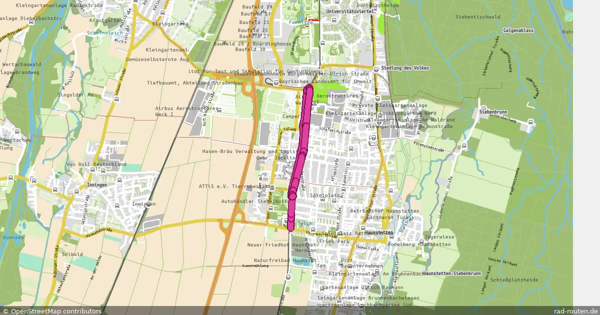 Radroute A. Bgm.-Ulrich-Str. – Hst Inninger Str. P+R – Fernradroute auf Rad-Routen.de